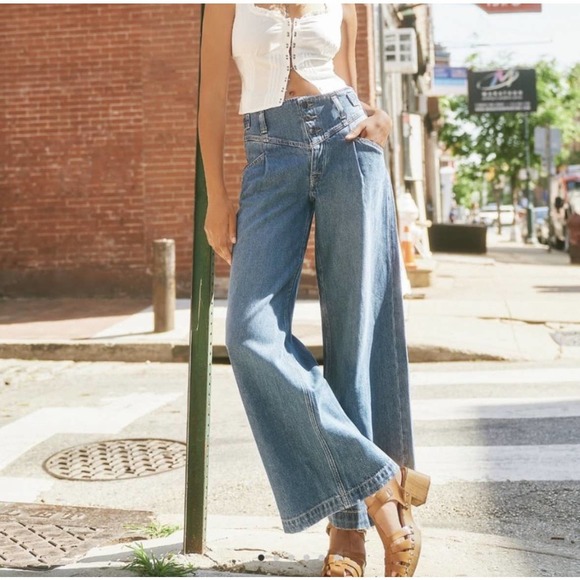 Free People Denim - Free people  Super Sweeper Wide-Leg Silhouette High Rise Denim Jeans Size M